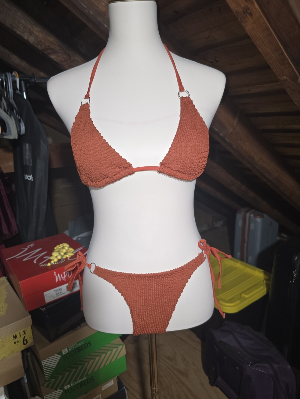 Women's Rust Orange Textured Tie-Side Bikini